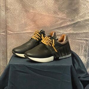 ShuShop Black Sneakers with Tan Laces and Gold Accents